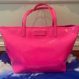 Kate Spade Hot Pink Perforated Harmony Metro Patent Leather Heart Tote Bag
